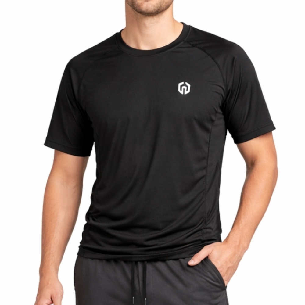 Men’s Black Performance Athletic Shirt Moisture Wicking Active Tee